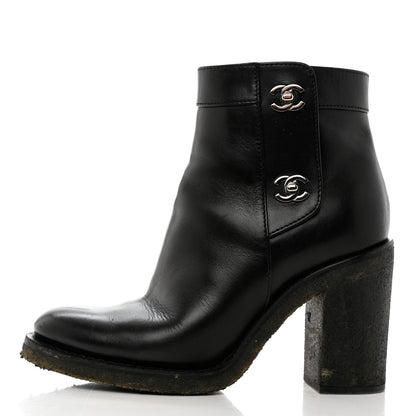 Chanel Calfskin CC Turnlock Ankle Boots 37.5 Black 1 of 12