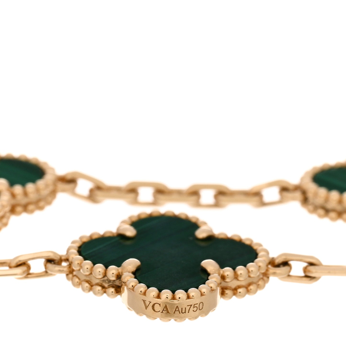 18K Yellow Gold Malachite 5 Motifs Vintage Alhambra Bracelet