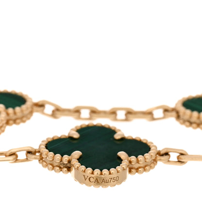 Van Cleef & Arpels 18K Yellow Gold Malachite 5 Motifs Vintage Alhambra Bracelet 3 of 5