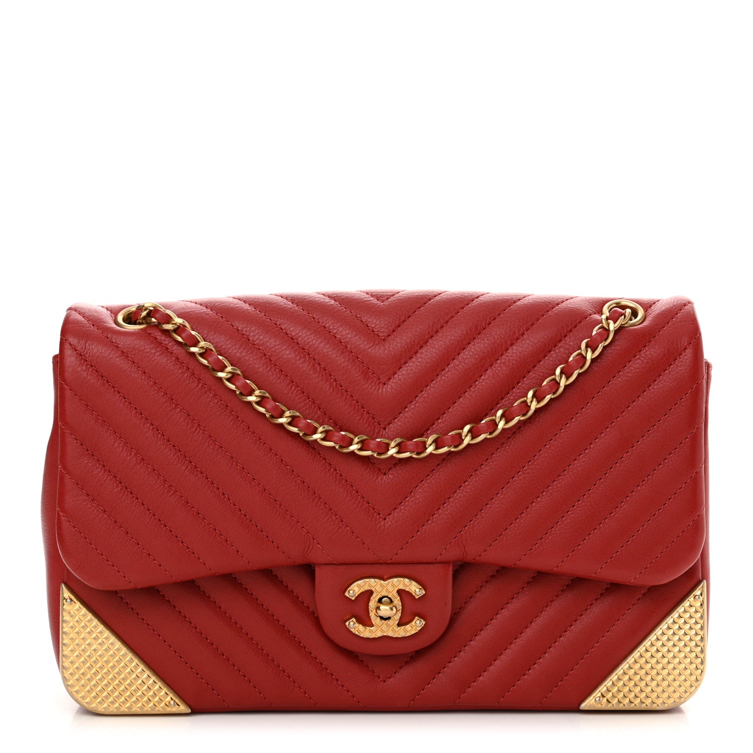 Chanel Calfskin Chevron Quilted Rock The Corner Flap Red 1 of 12