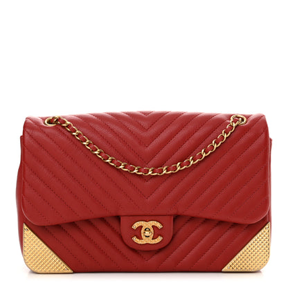 Chanel Calfskin Chevron Quilted Rock The Corner Flap Red 1 of 12