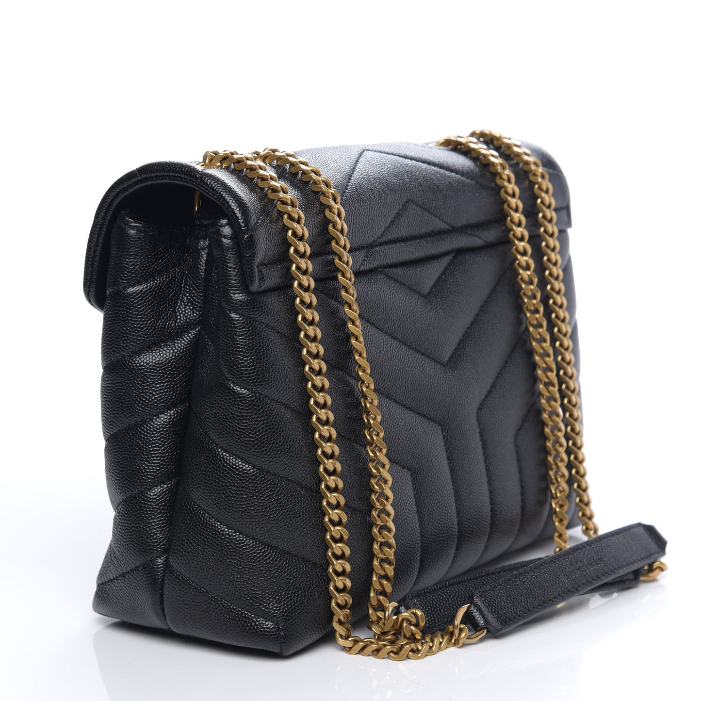 Grain de Poudre Calfskin Y Quilted Monogram Small Loulou Chain Satchel Black
