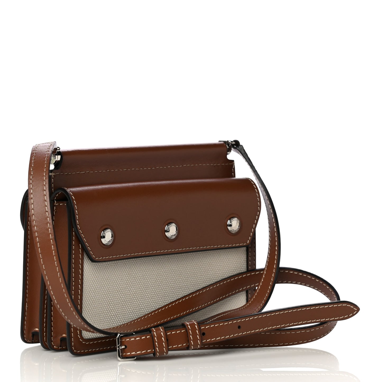 Smooth Calfskin Canvas Horseferry Print Mini Title Bag with Pocket Natural Malt Brown