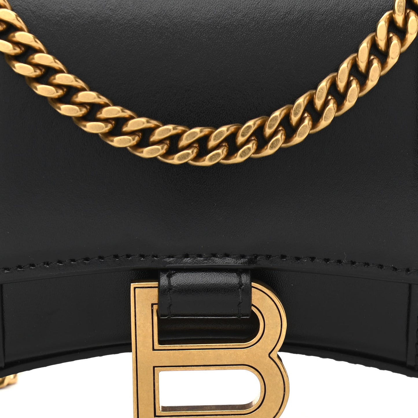 Shiny Box Calfskin Hourglass Chain Bag Black