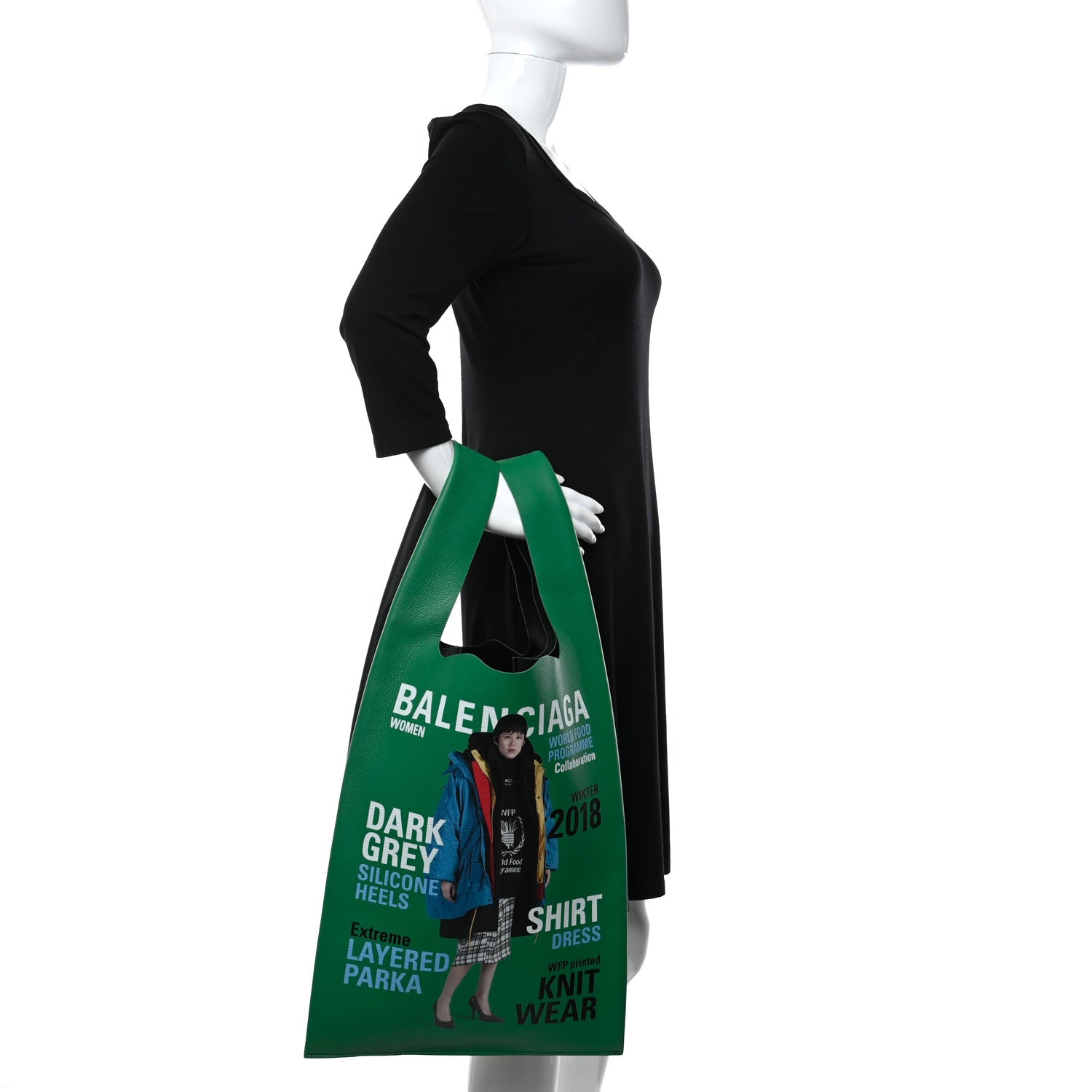 Balenciaga Grained Calfskin Winter 18 Campaign Medium Supermarket Tote Green Black 2 of 13