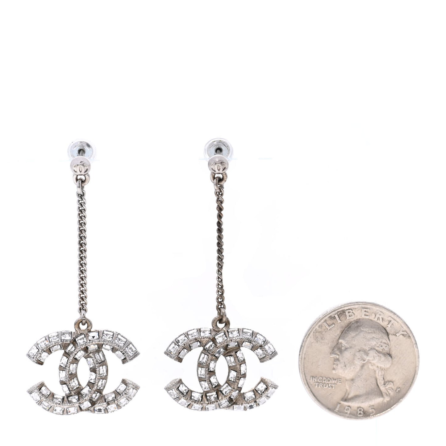 Baguette Crystal CC Drop Earrings Silver