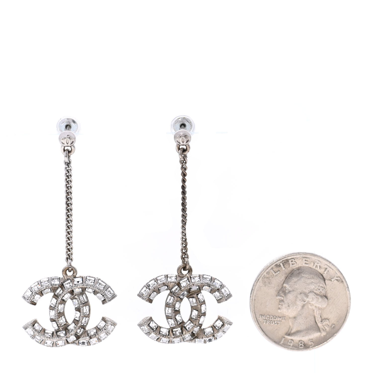 Chanel Baguette Crystal CC Drop Earrings Silver 2 of 3