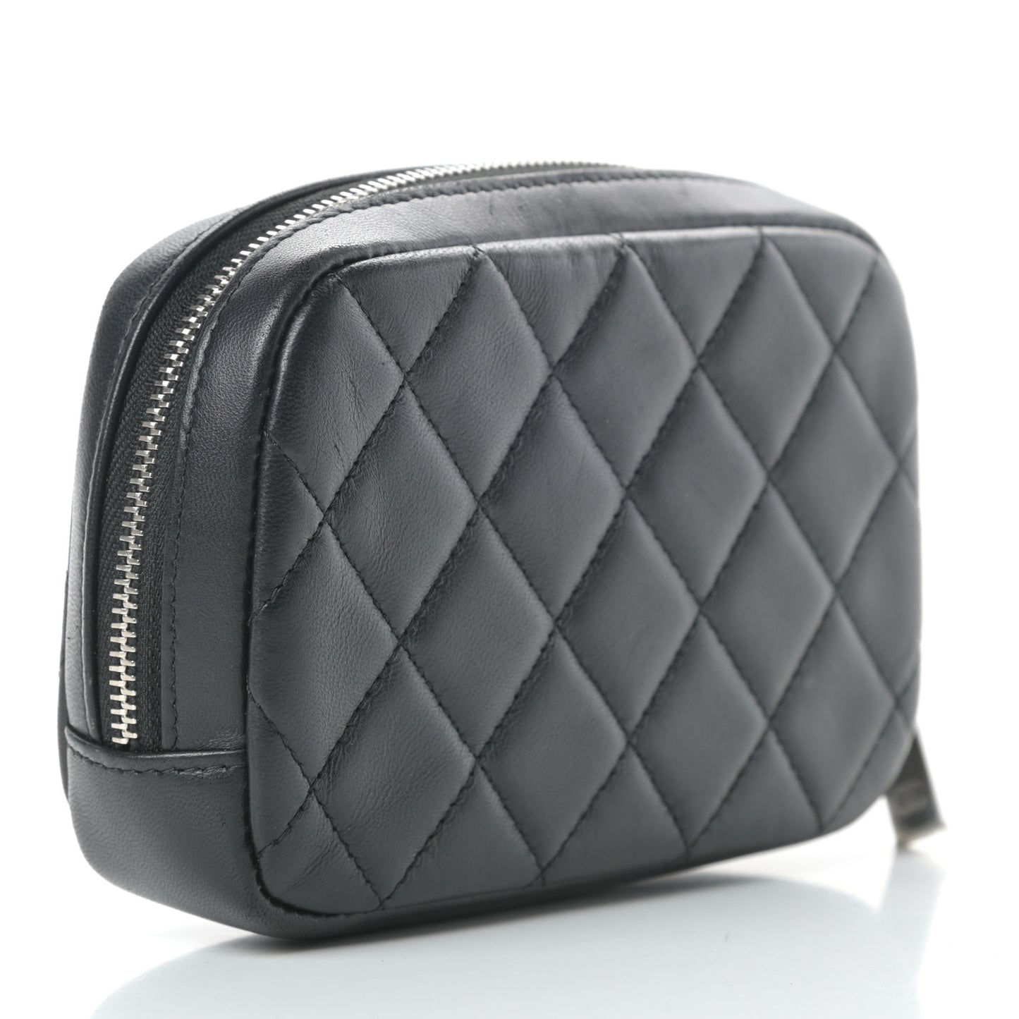Lambskin Quilted Small Curvy Pouch Cosmetic Case Black
