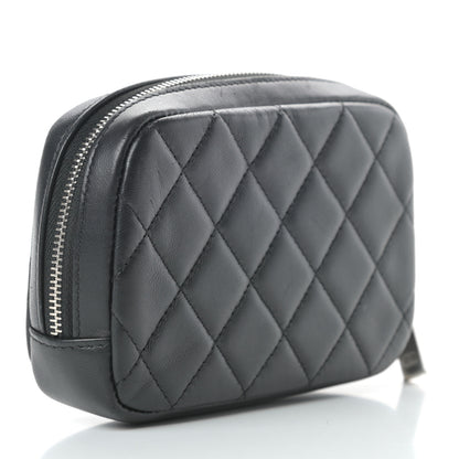 Chanel Lambskin Quilted Small Curvy Pouch Cosmetic Case Black 3 of 8