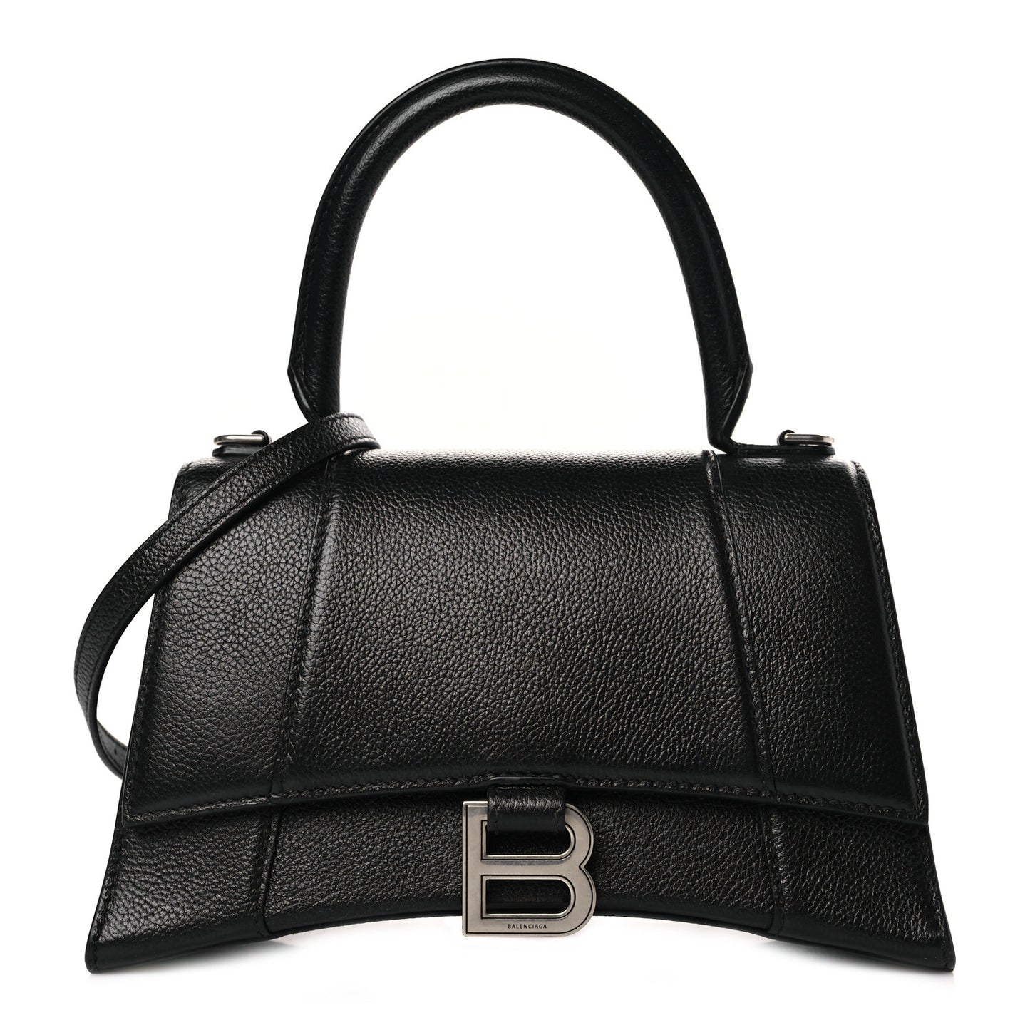 Grained Calfskin Small Hourglass Top Handle Bag Black