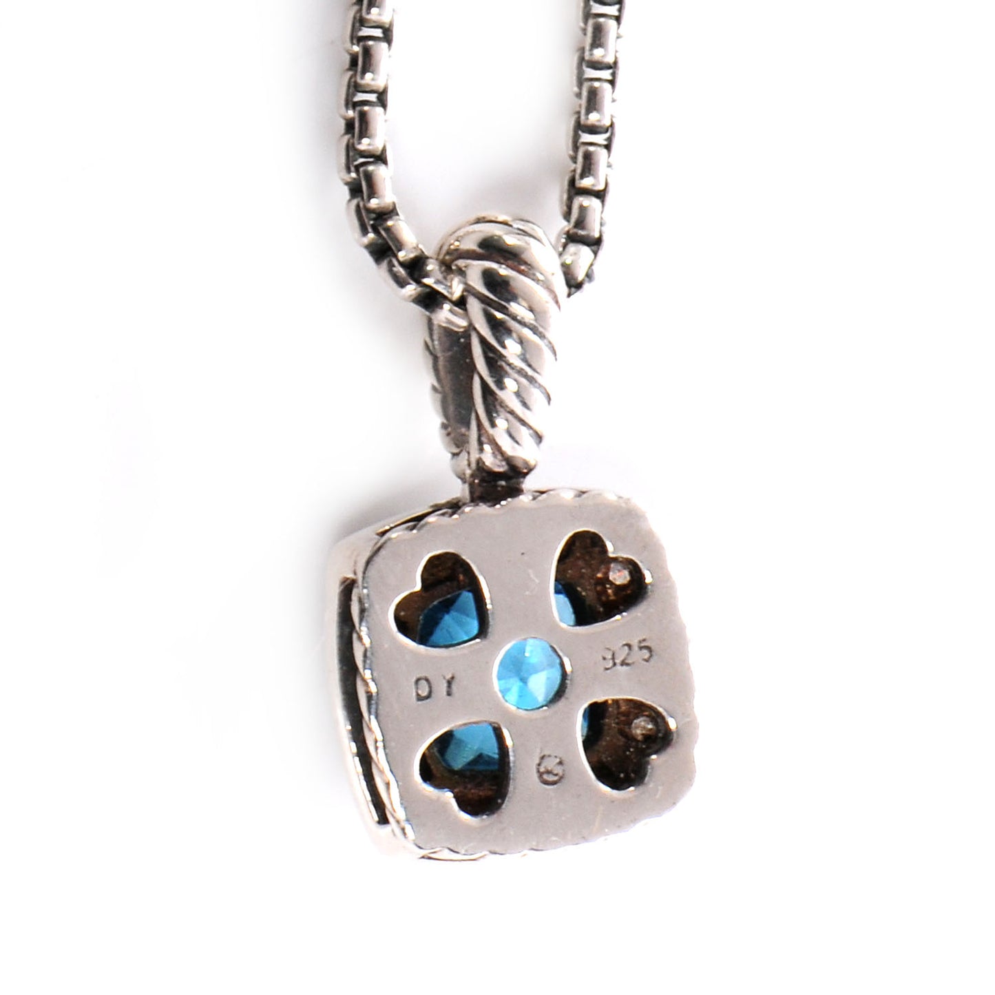 Sterling Silver Diamond Blue Topaz 7mm Petite Albion Pendant Necklace