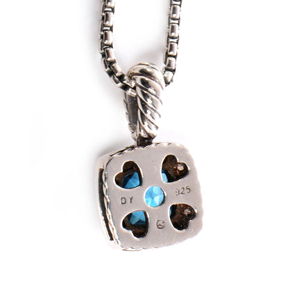 David Yurman Sterling Silver Diamond Blue Topaz 7mm Petite Albion Pendant Necklace 5 of 5