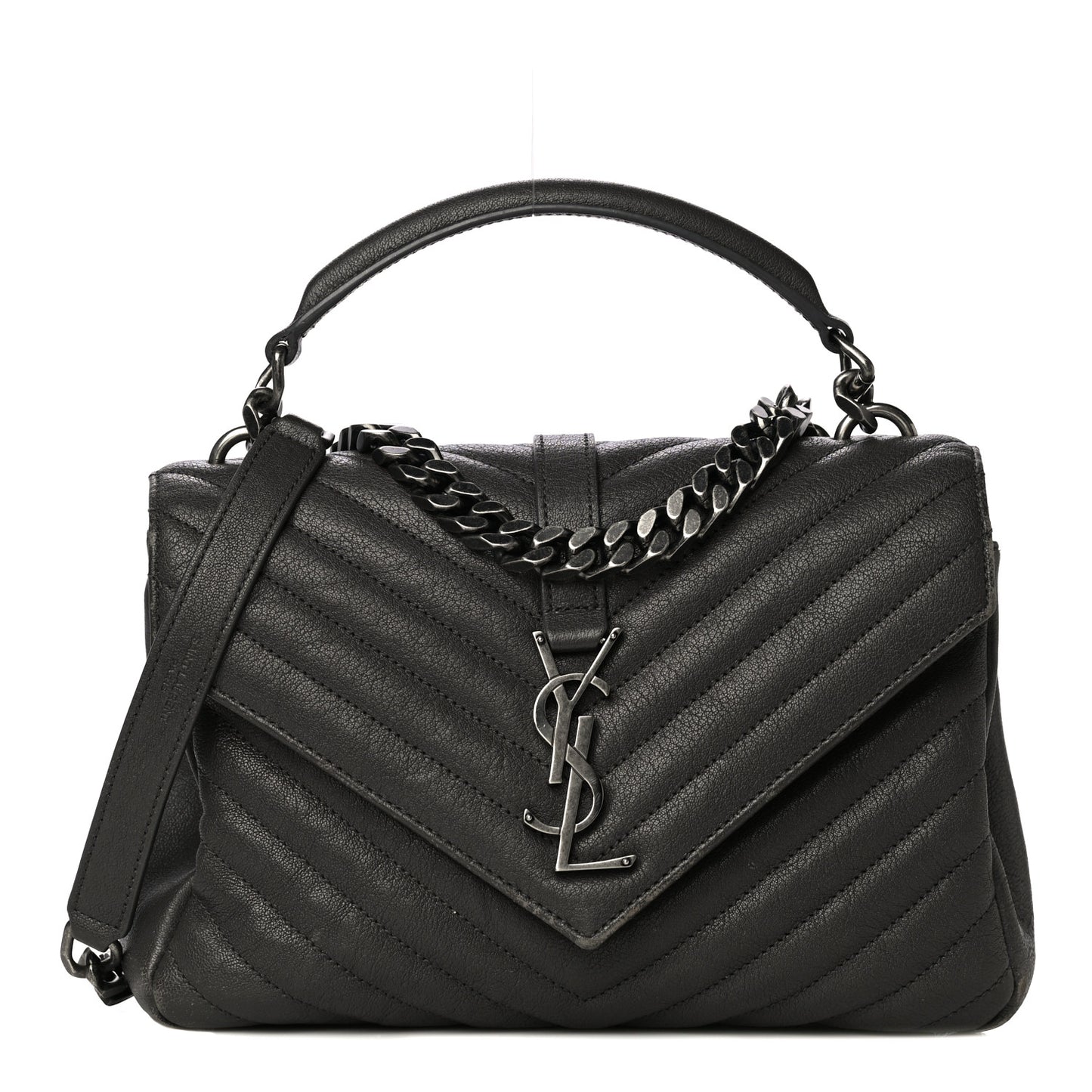 Sheepskin Matelasse Chevron Monogram Medium College Bag Asphalt