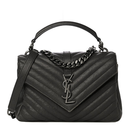 Saint Laurent Sheepskin Matelasse Chevron Monogram Medium College Bag Asphalt 1 of 21