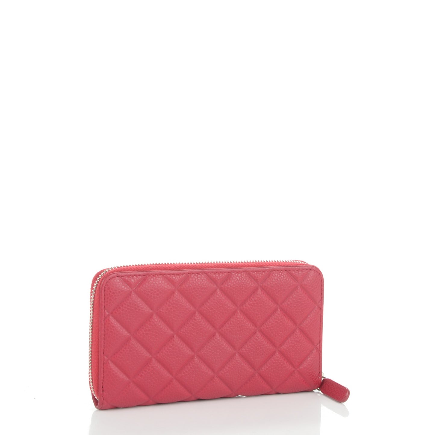 Caviar Quilted Diamond CC Zip Around Wallet Dark Fuchsia