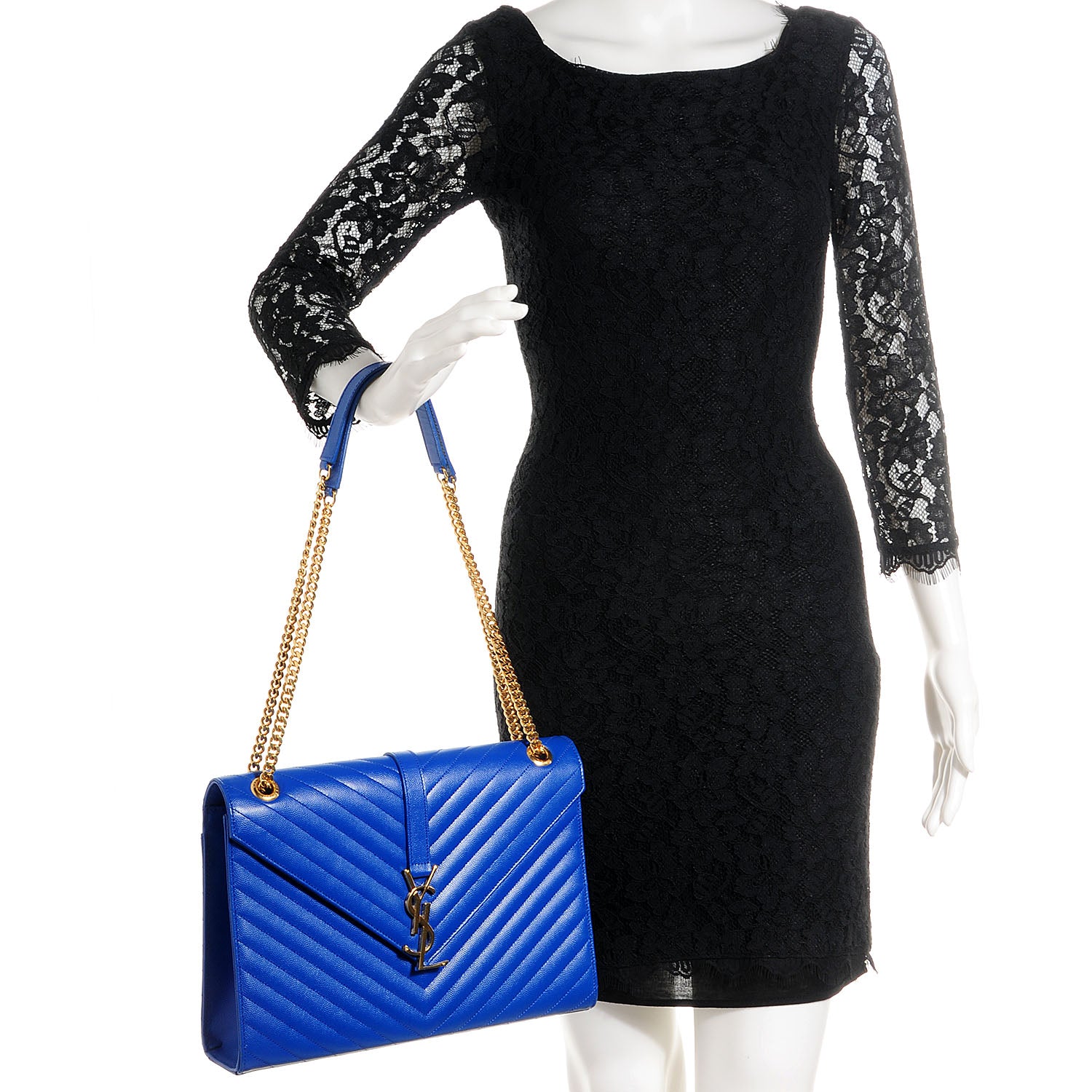 Saint Laurent Grain De Poudre Matelasse Chevron Large Monogram Satchel Royal Blue 2 of 9