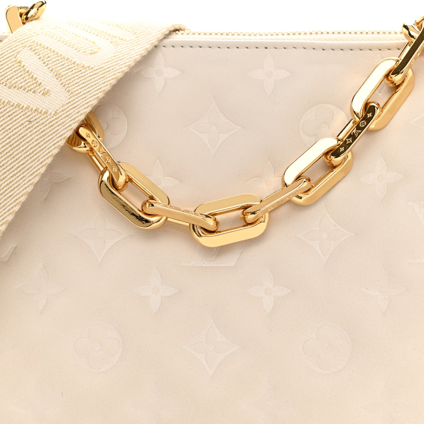 Lambskin Embossed Monogram Coussin PM Beige Cream