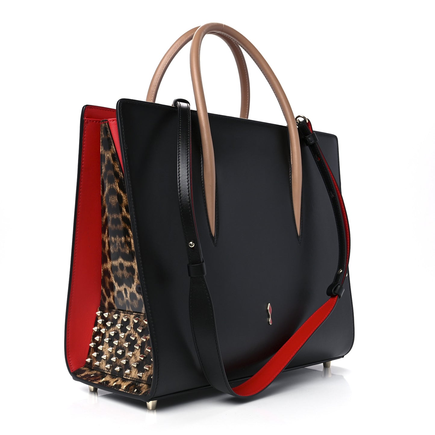 Calfskin Patent Leopard Spiked Large Paloma Black