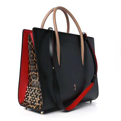 Christian Louboutin Calfskin Patent Leopard Spiked Large Paloma Black 3 of 12