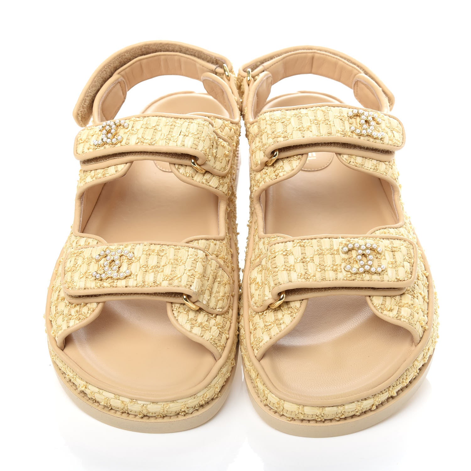Chanel Braided Fabric Velcro Dad Sandals 39 Beige 5 of 11