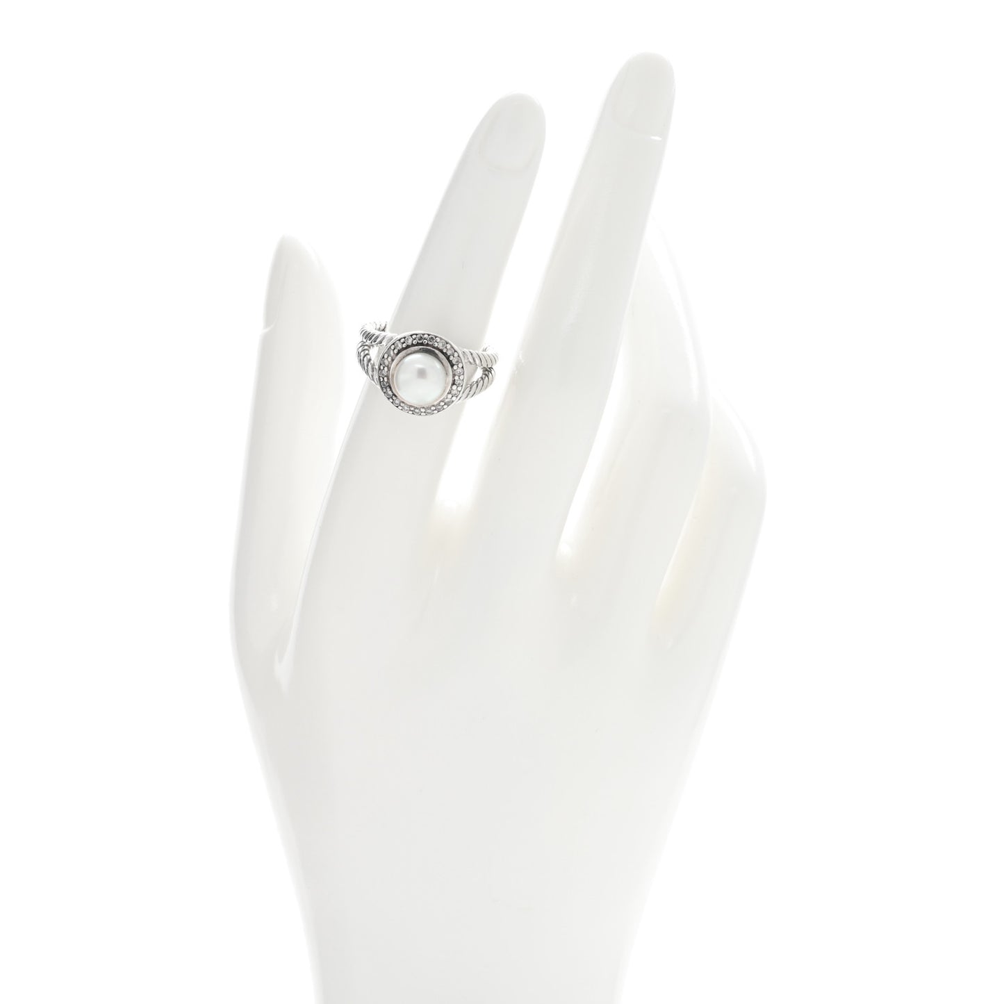 Sterling Silver Diamond Pearl 8mm Petite Cerise Ring 51 5.75