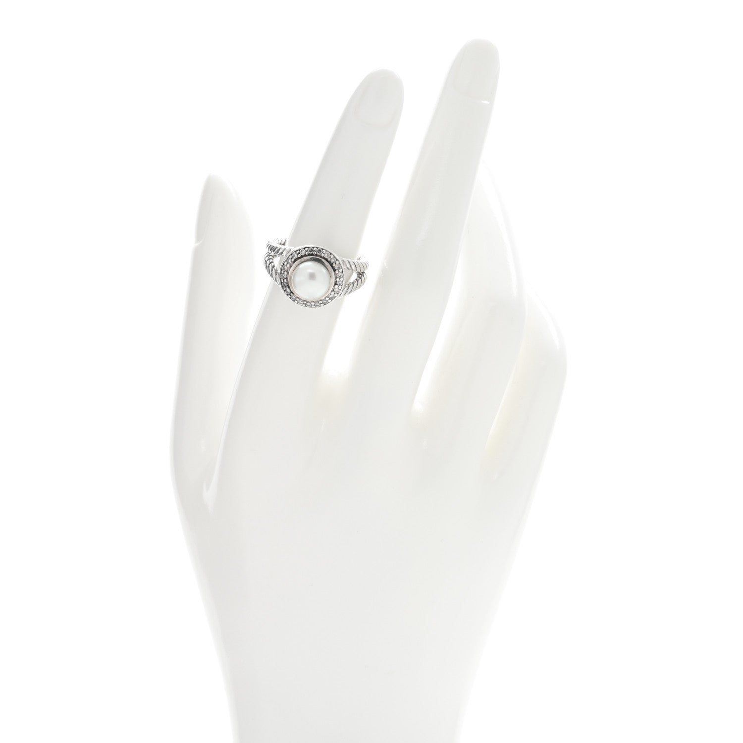 David Yurman Sterling Silver Diamond Pearl 8mm Petite Cerise Ring 51 5.75 2 of 4