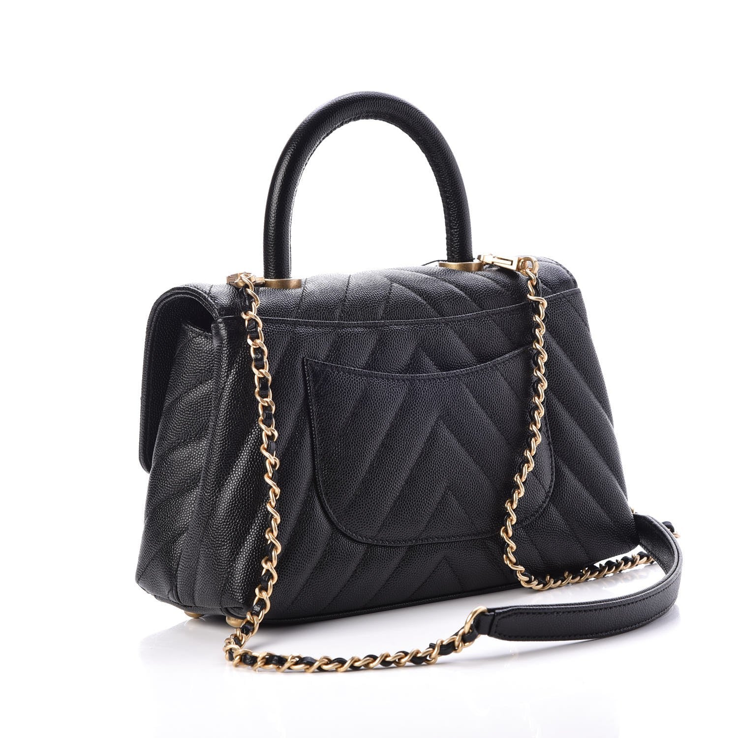 Chanel Caviar Chevron Quilted Mini Coco Handle Flap Black 3 of 8