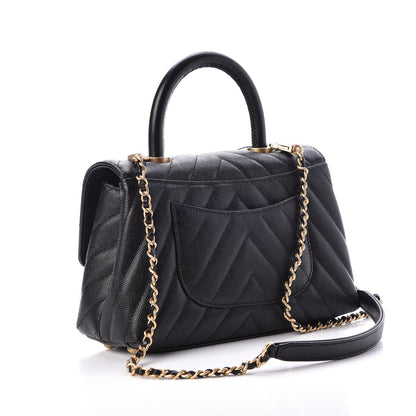 Chanel Caviar Chevron Quilted Mini Coco Handle Flap Black 3 of 8