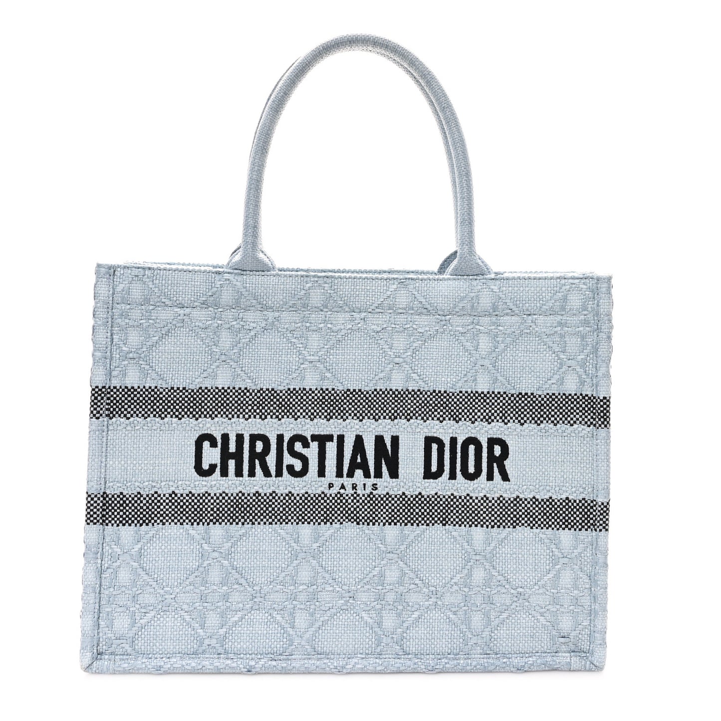 Raffia Cannage Medium Book Tote Blue