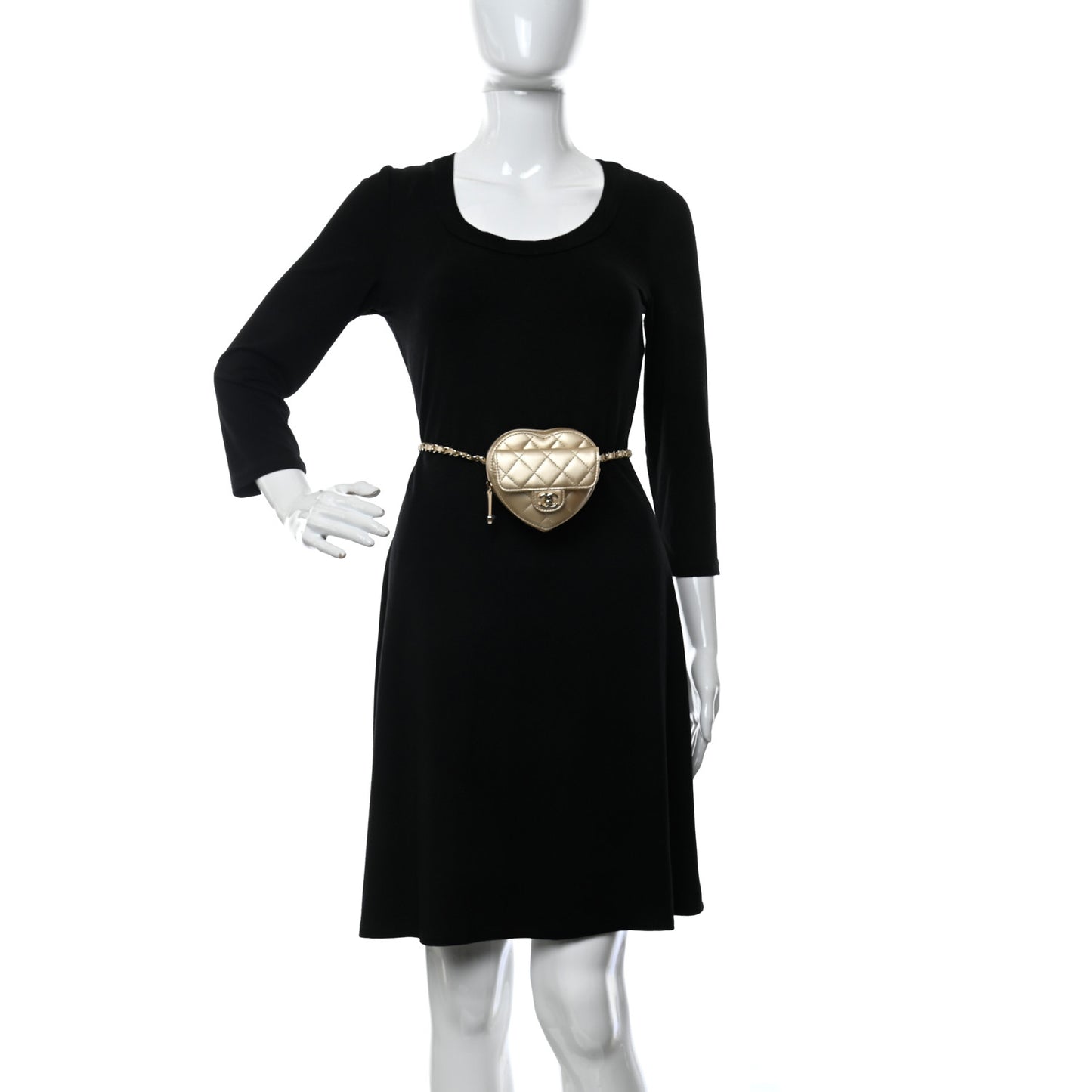 Metallic Lambskin Quilted CC In Love Heart Waist Belt Bag With Chain Gold