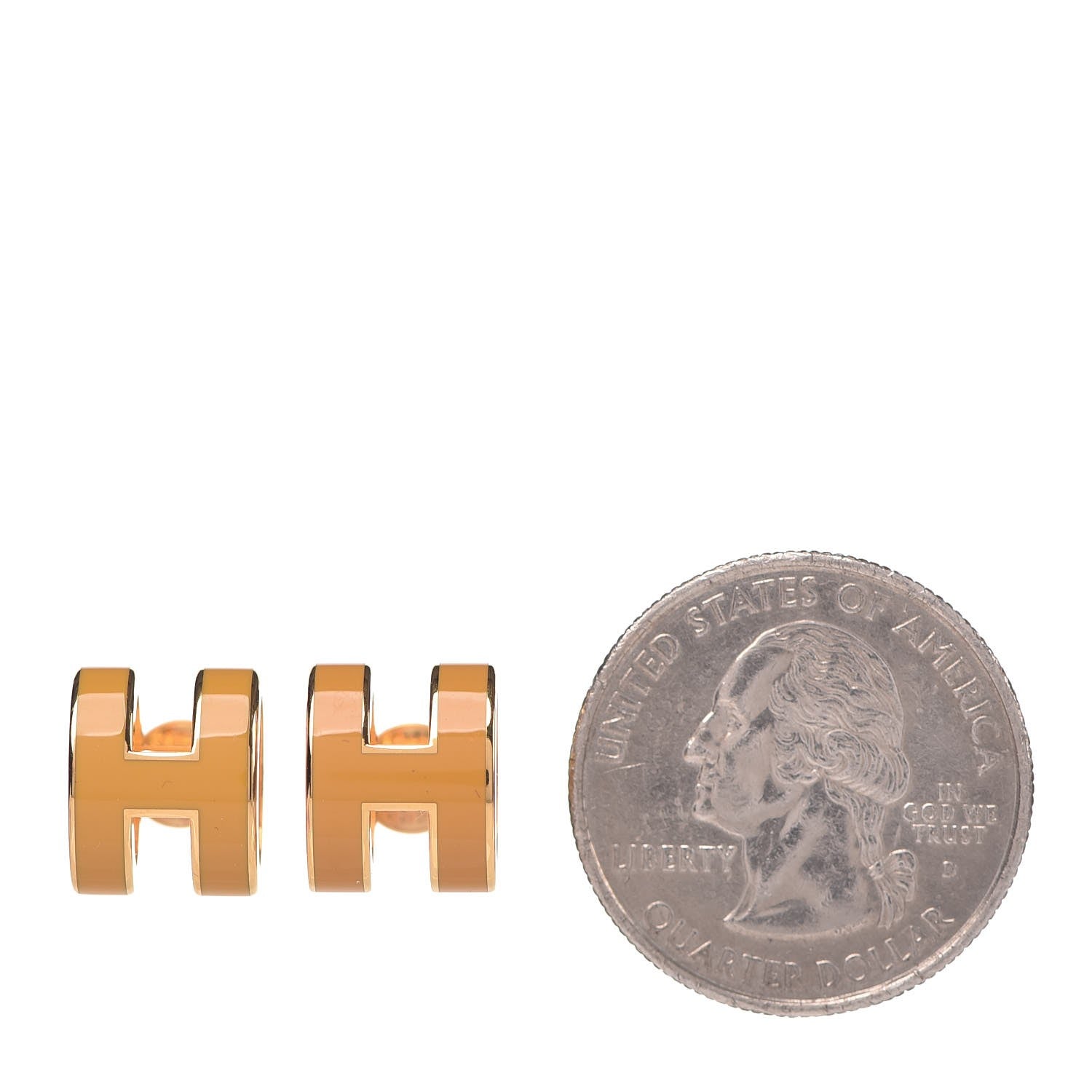 Hermes Gold Lacquered Pop H Earrings Jaune Madras 2 of 6
