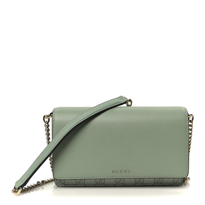 Gucci GG Supreme Monogram Textured Calfskin Emblem Wallet On Chain Sage Green 1 of 11