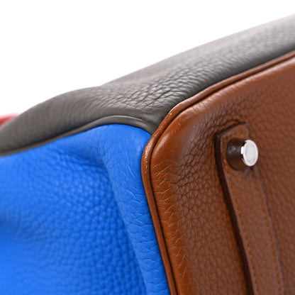 Hermes Taurillon Clemence Arlequin Birkin 35 Orange Sanguine Gold Bleu Lin Bleu Hydra Etain 10 of 13