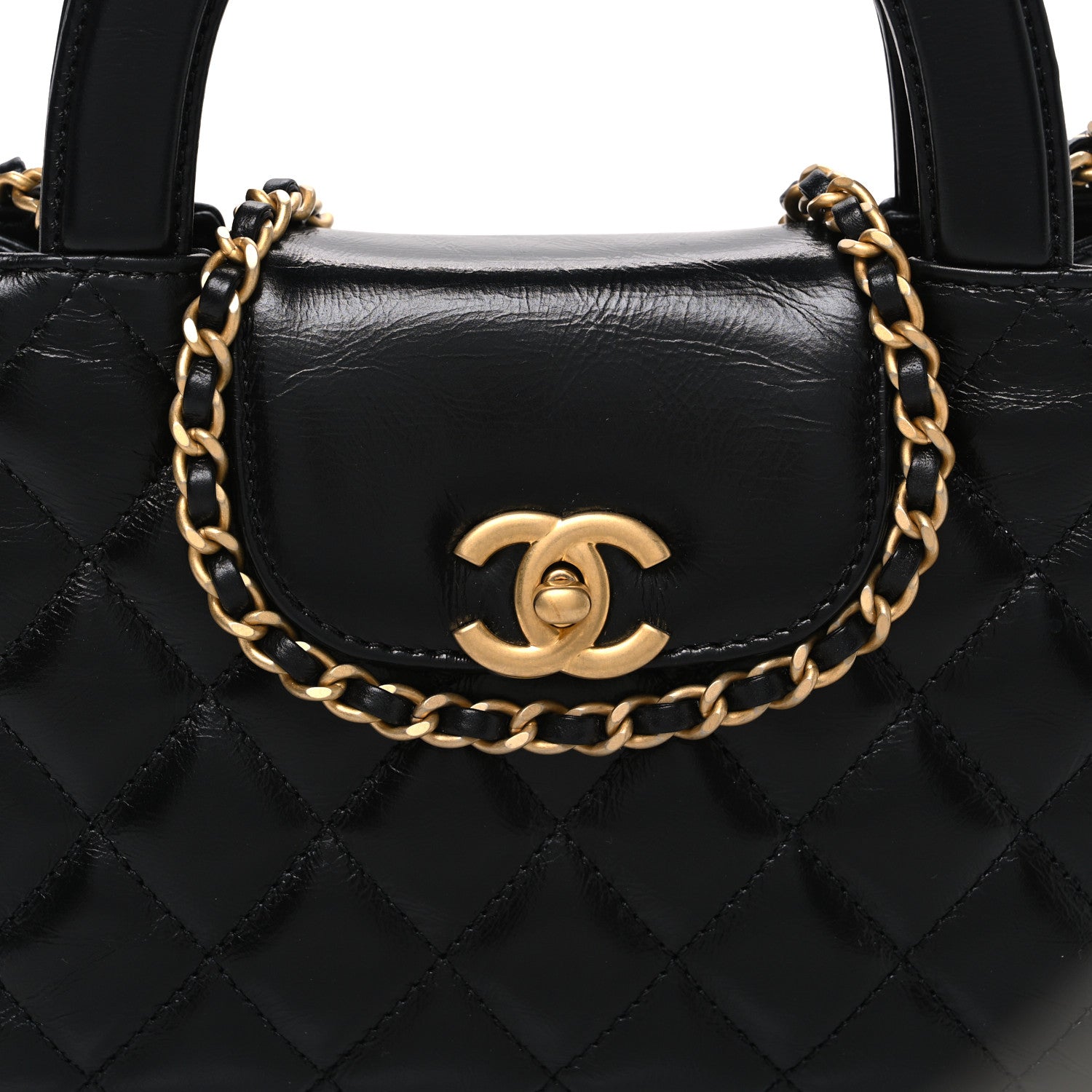 Chanel Shiny Aged Calfskin Quilted Nano Kelly Shopper Black 8 of 10
