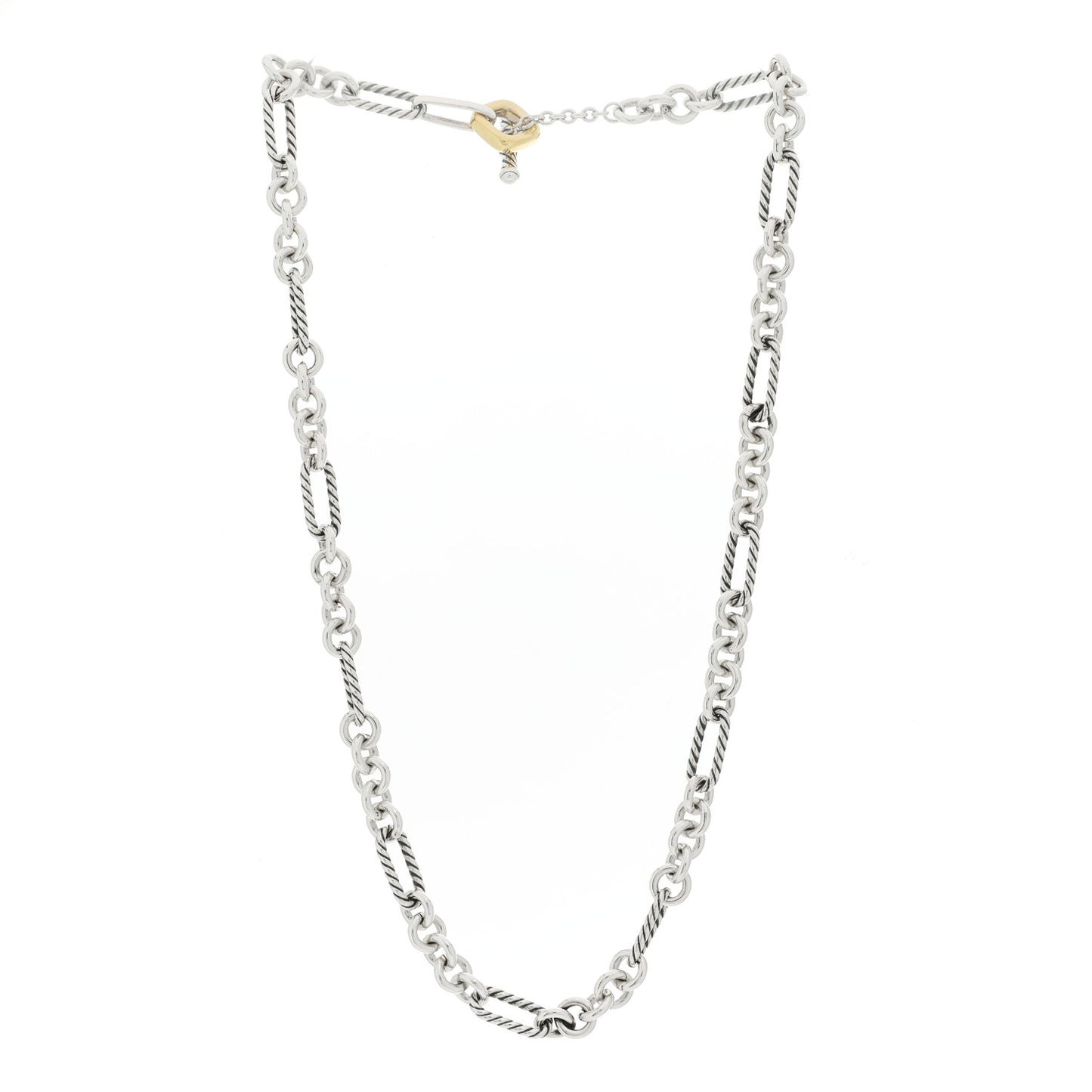 Sterling Silver 18K Yellow Gold Link Figaro Link Toggle Necklace
