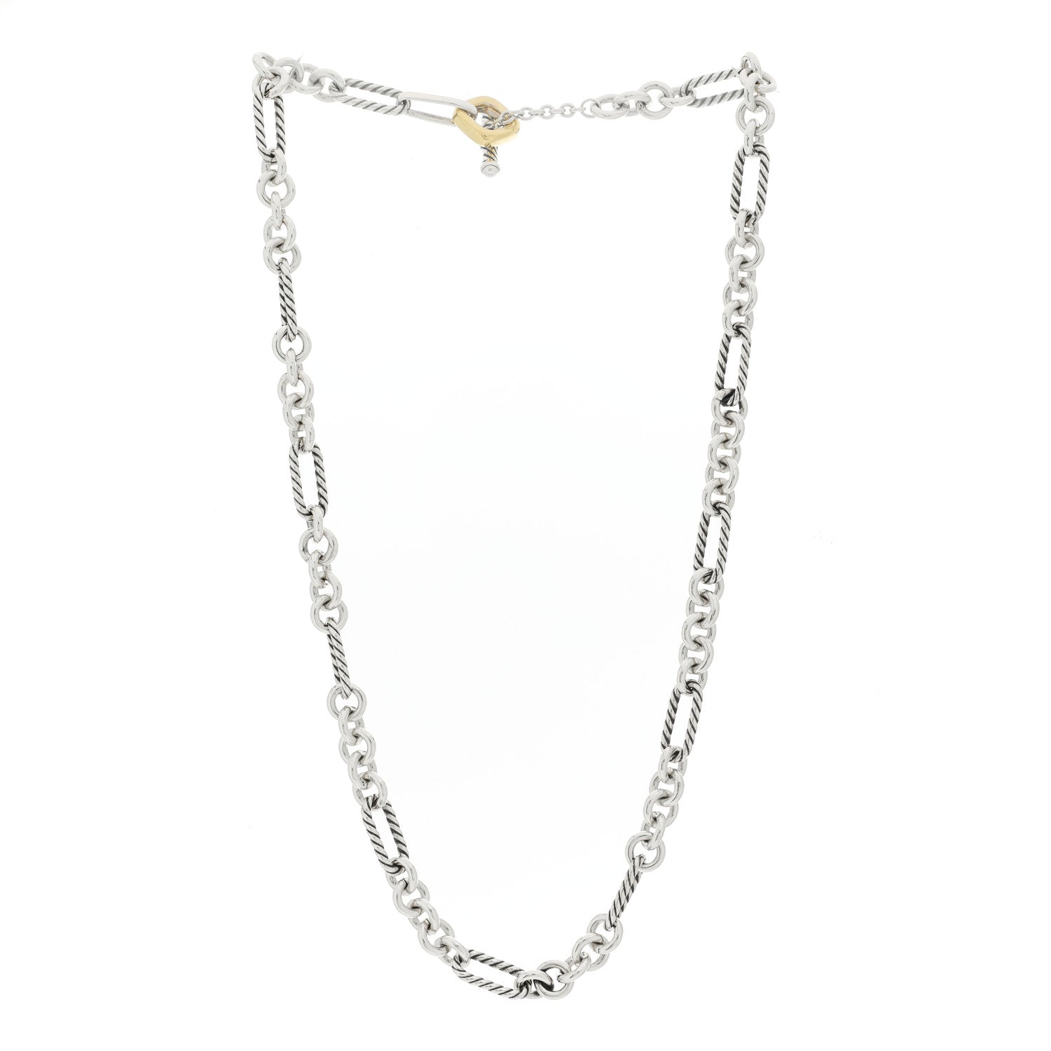 David Yurman Sterling Silver 18K Yellow Gold Link Figaro Link Toggle Necklace 3 of 5