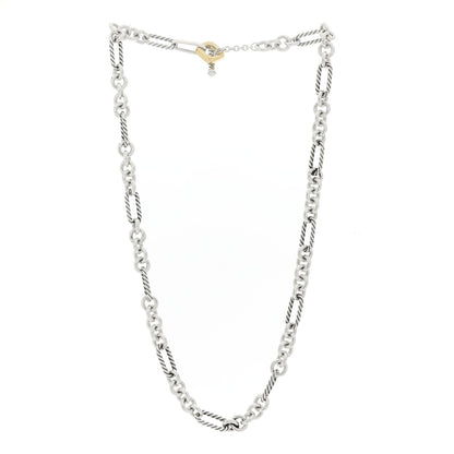 David Yurman Sterling Silver 18K Yellow Gold Link Figaro Link Toggle Necklace 3 of 5