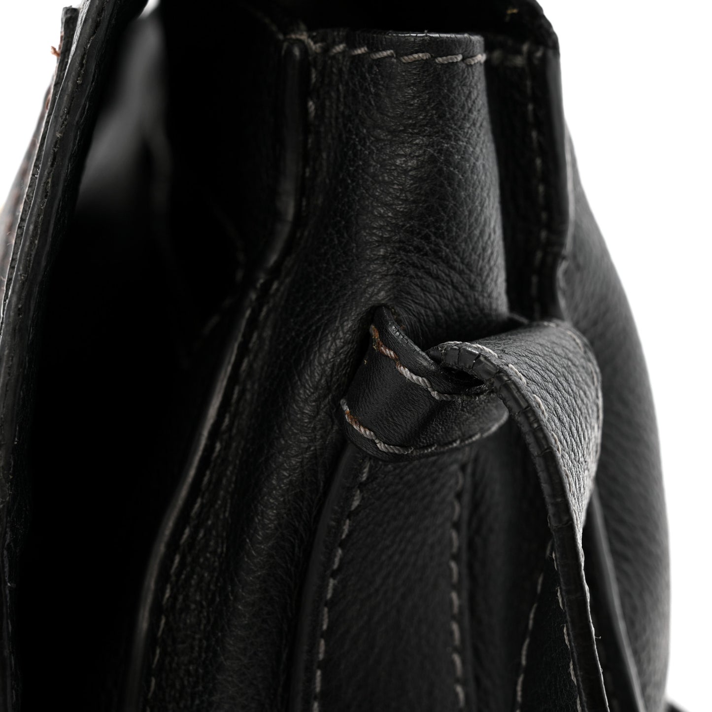 Grained Calfskin Medium Marcie Saddle Bag Black