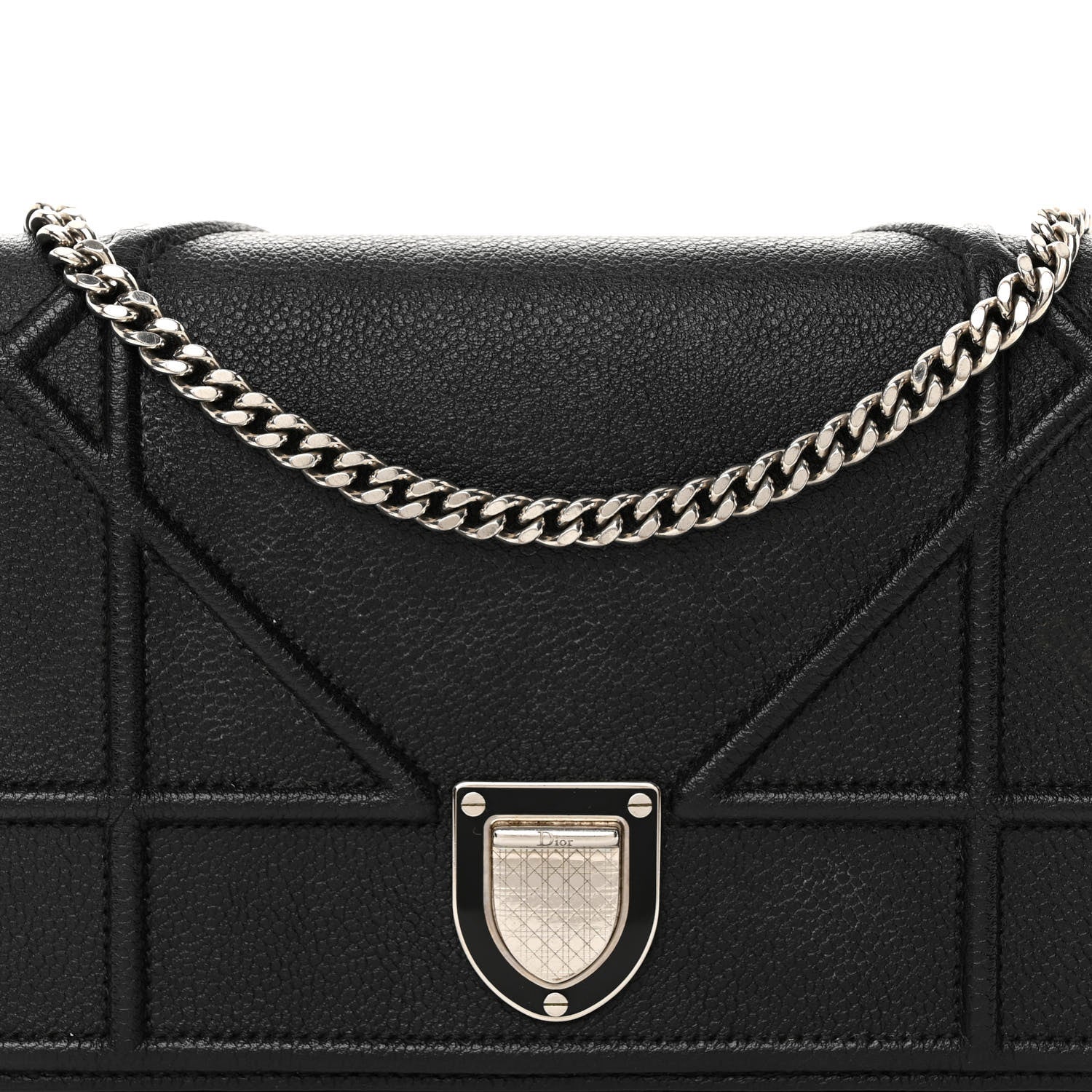 Christian Dior Grained Calfskin Diorama Wallet on Chain Pouch Black 7 of 9