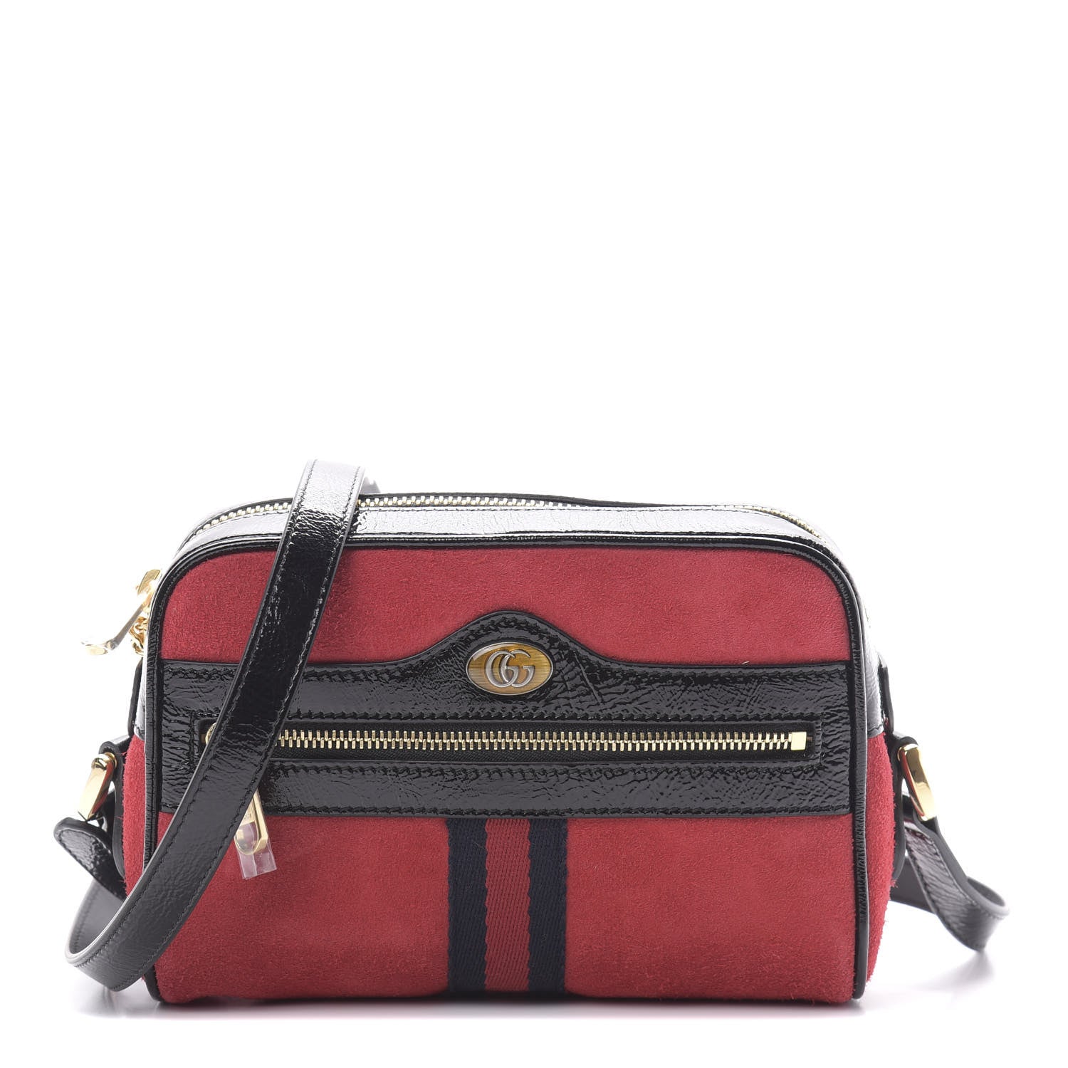 Gucci Suede Patent Web Mini Ophidia Shoulder Bag Red 1 of 10