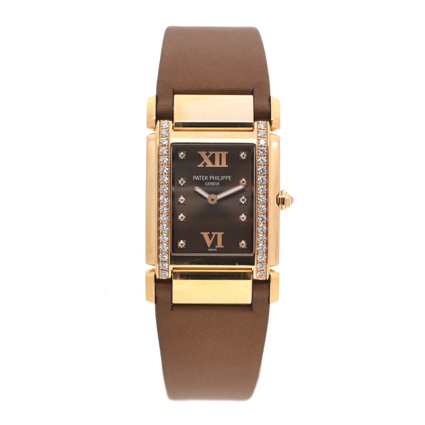 18K Rose Gold Satin Diamond 25mm Twenty-4 Quartz Watch Chocolate 4920R-001