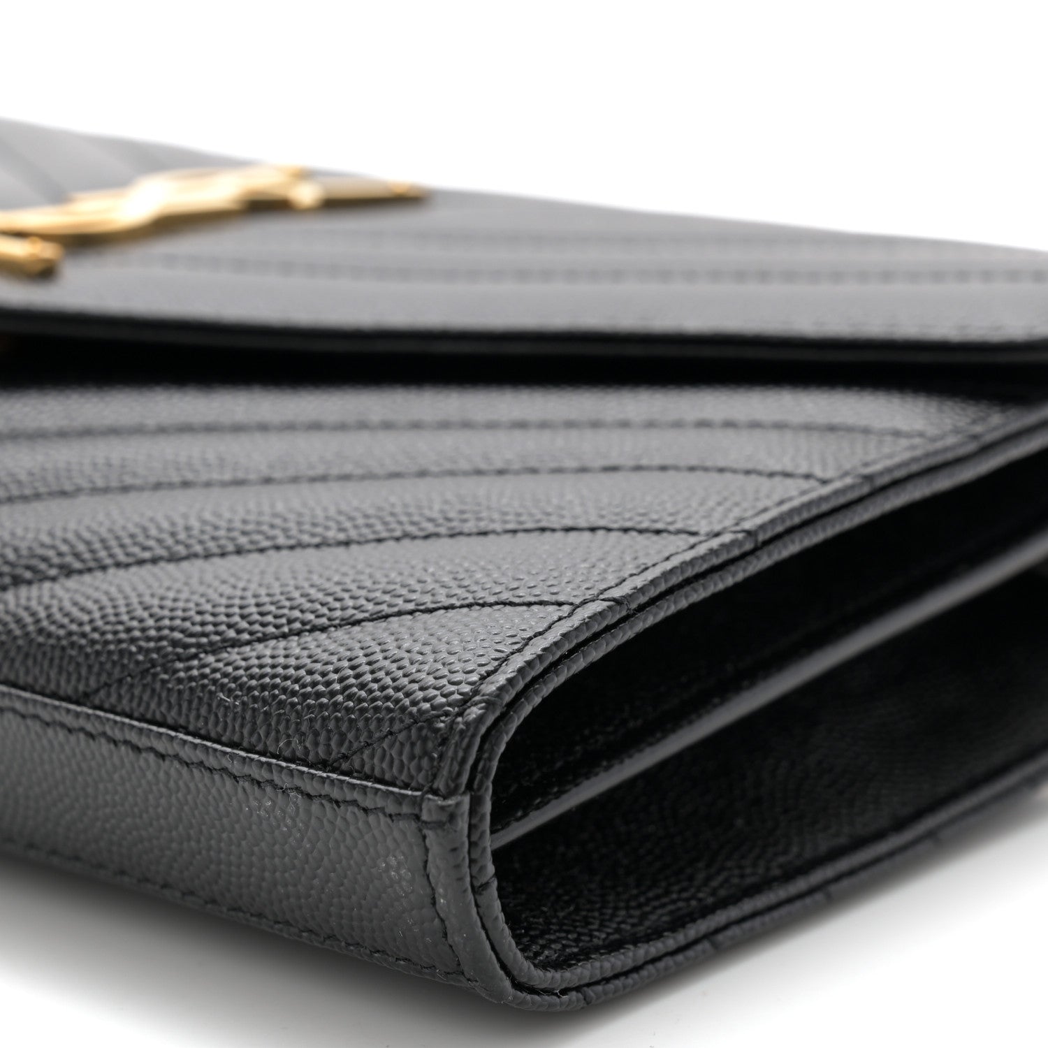 Saint Laurent Grain De Poudre Matelasse Chevron Monogram Chain Wallet Black 10 of 10