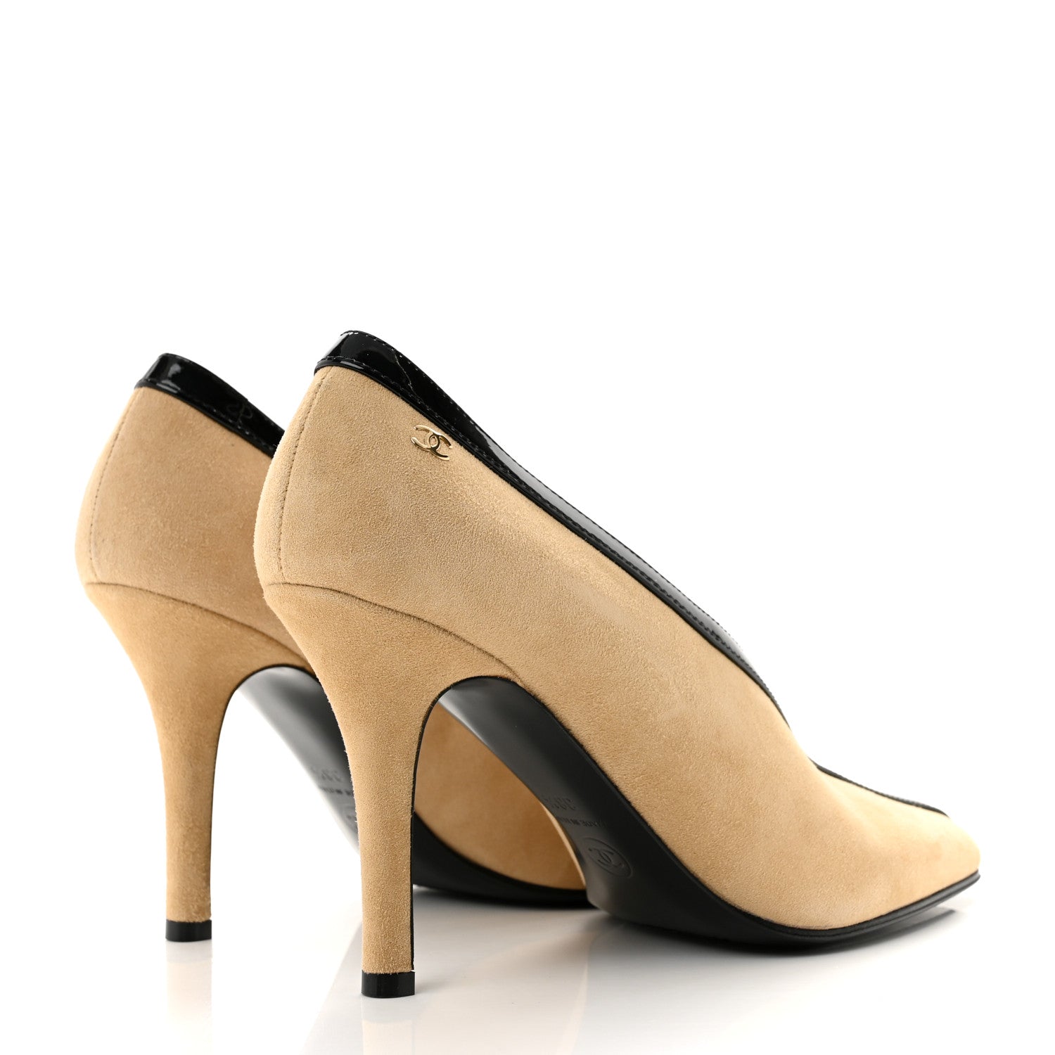 Chanel Suede Patent Calfskin Pumps 38.5 Beige Black 5 of 10
