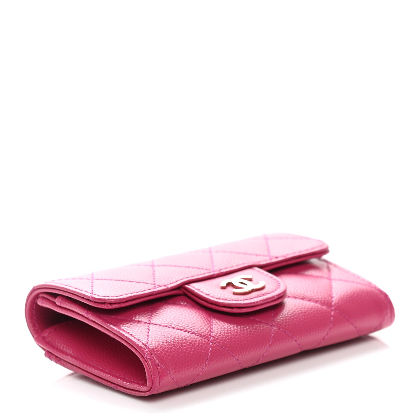 Caviar Quilted Flap Card Holder Wallet Fuchsia