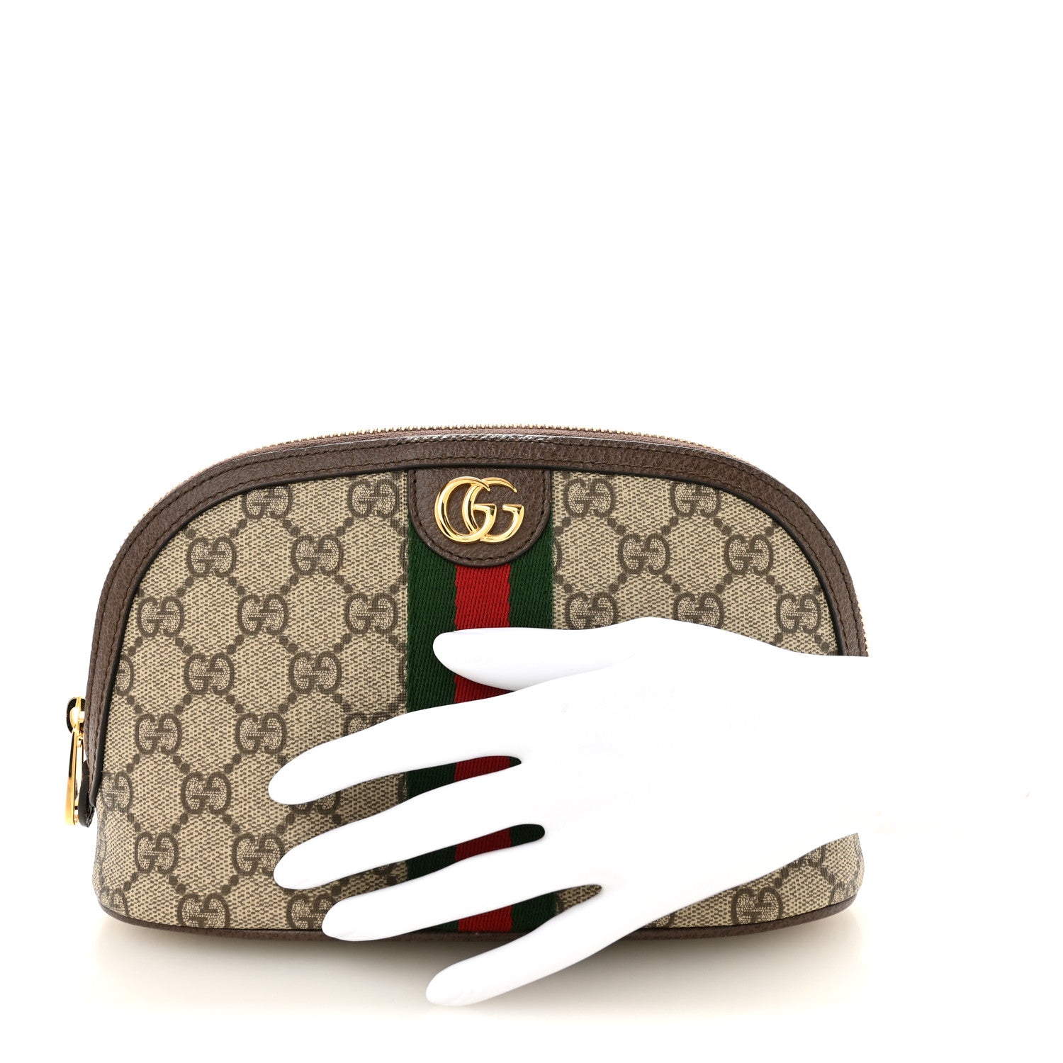 Gucci GG Supreme Monogram Textured Calfskin Web Large Ophidia Cosmetic Case  Beige Ebony New Acero 2 of 8