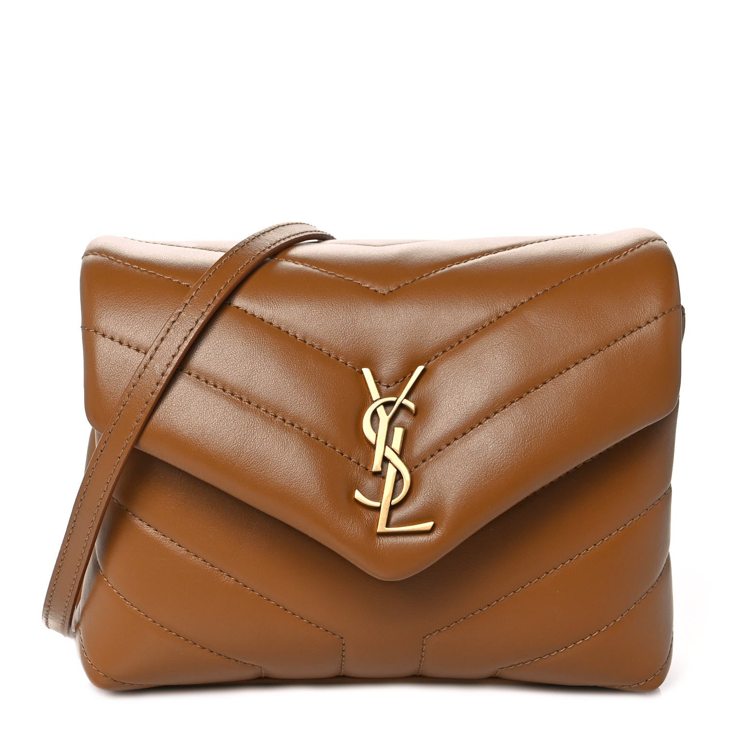 Saint Laurent Calfskin Y Quilted Monogram Toy Loulou Crossbody Bag Dark Natural 1 of 9