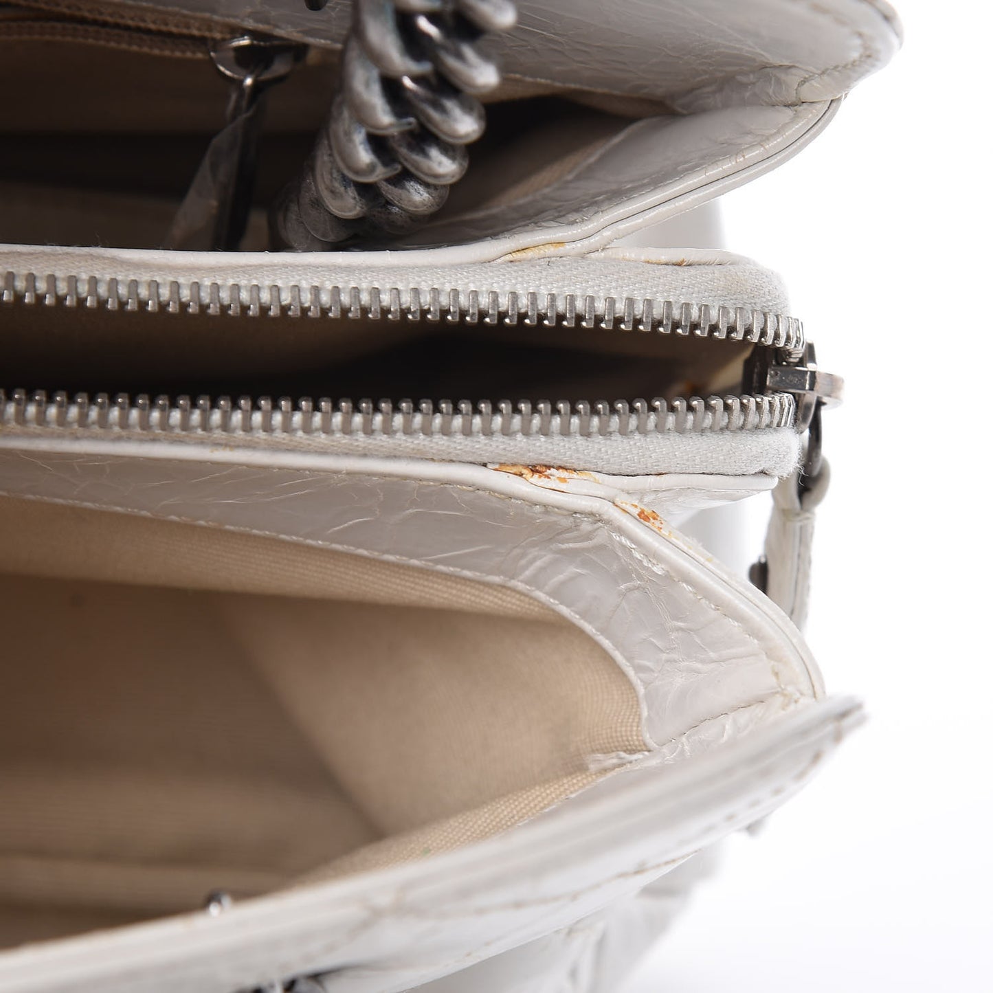 Glazed Crackled Calfskin Small Reissue Tote White