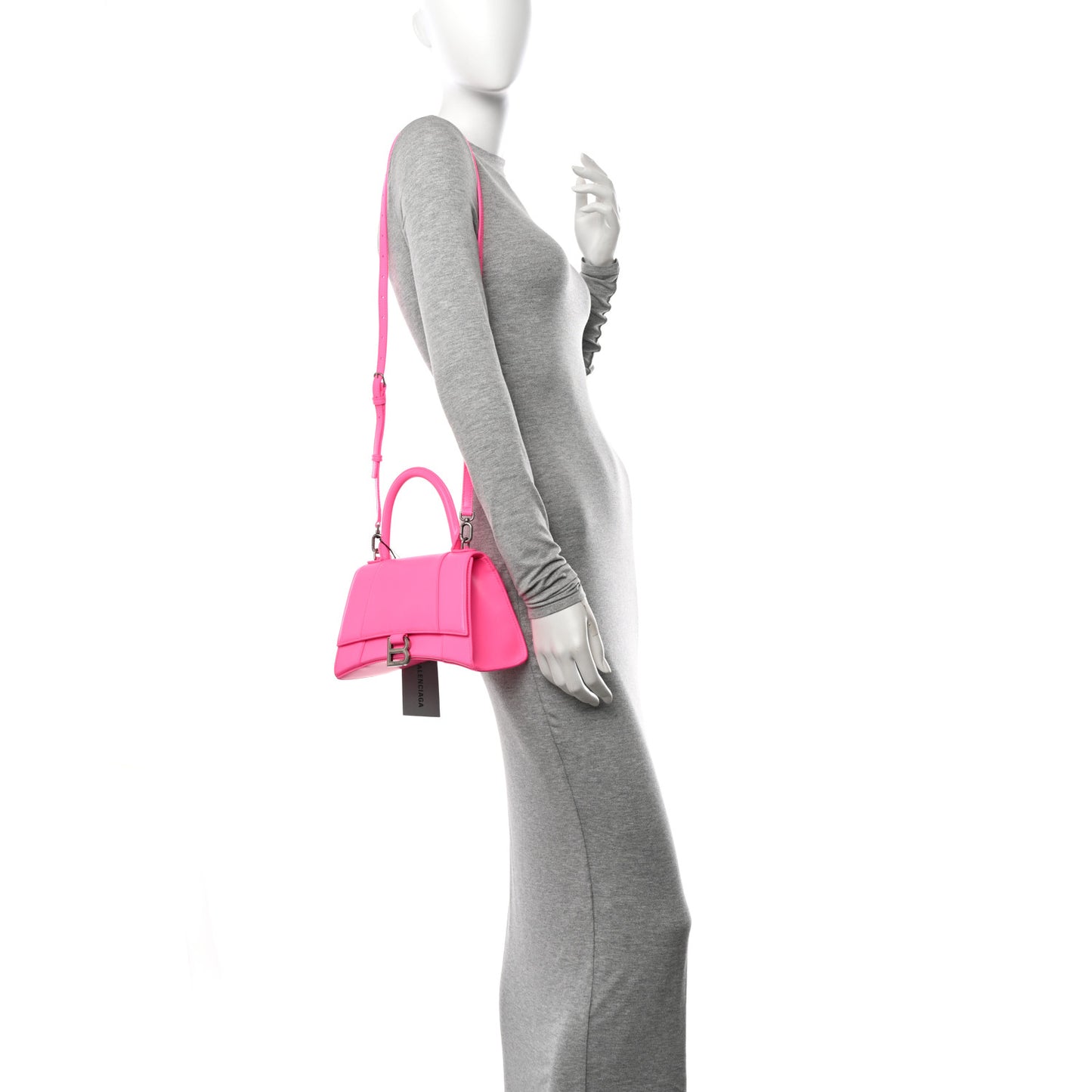 Shiny Box Calfskin Small Hourglass Top Handle Bag Fluo Pink