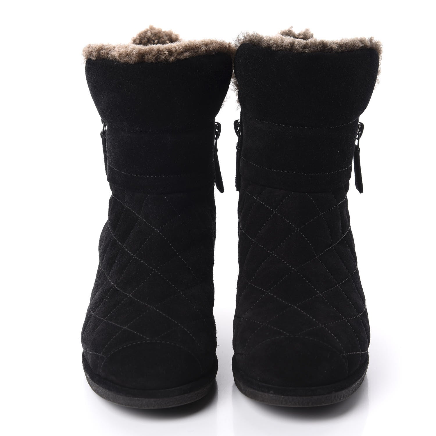 Chanel Suede Quilted Shearling Short Boots 36.5 Black 2 of 9