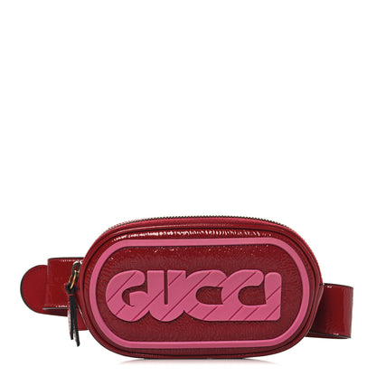 Gucci Patent Rubber Game Patch Logo Belt Bag 95 38 Hibiscus Red 1 of 11